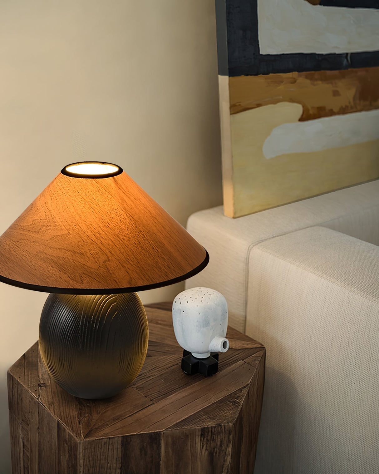 Wooden Table Lamp Black Base with Walnut Shade - Product detail 16