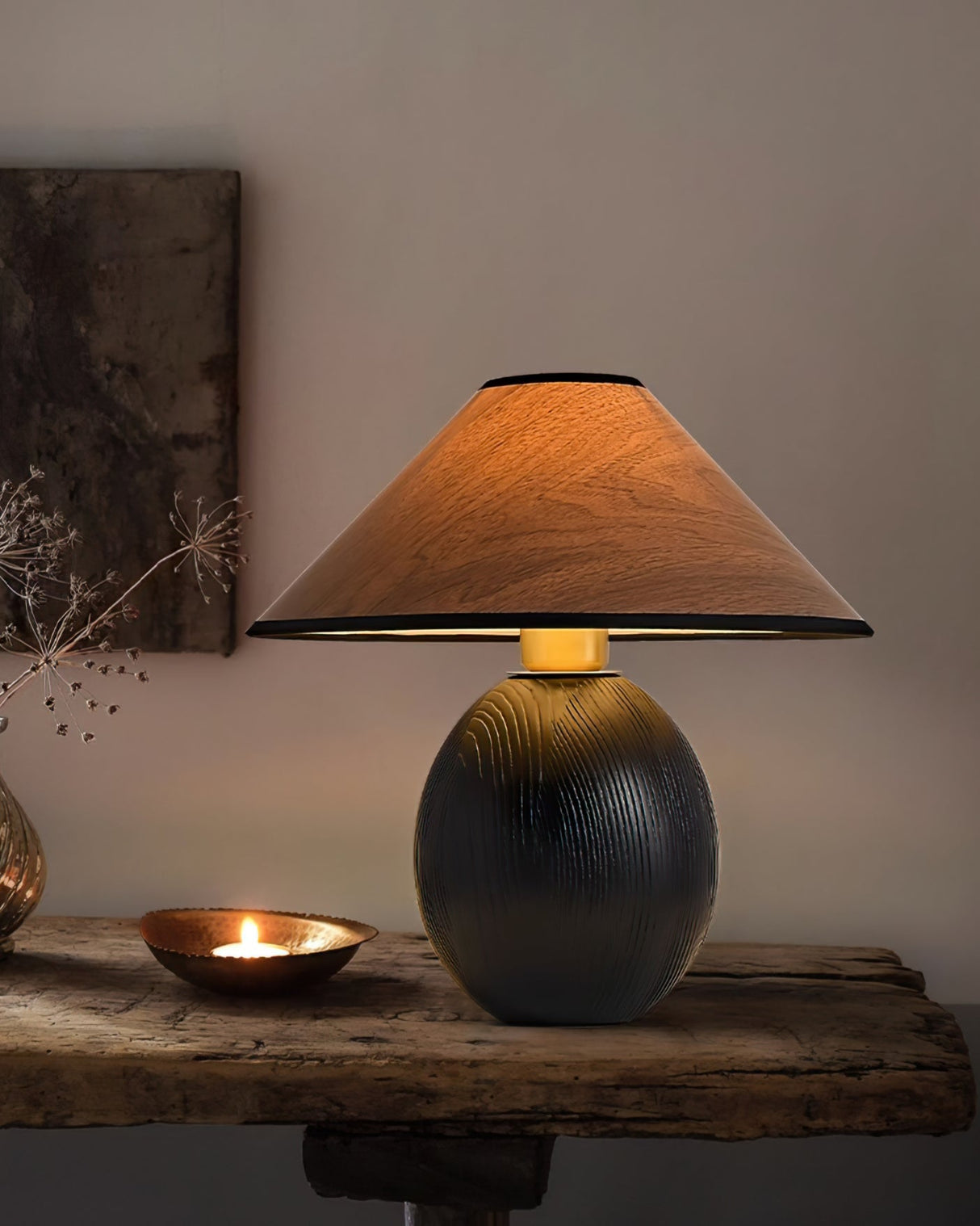 Wooden Table Lamp Black Base with Walnut Shade - Product detail 17