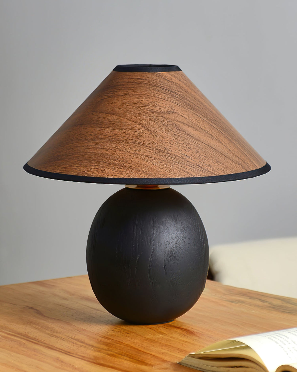 Wooden Table Lamp Black Base with Walnut Shade - Product detail 14