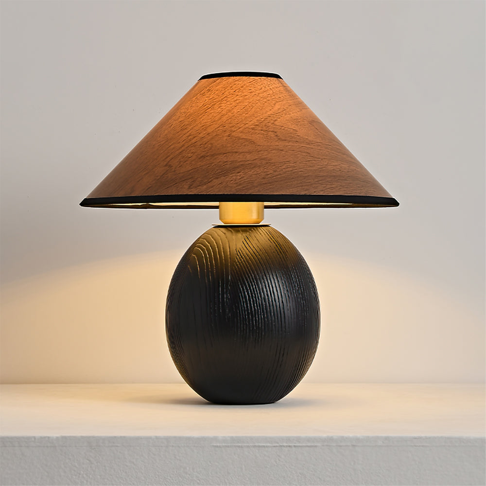 Wooden Table Lamp Black Base with Walnut Shade - Product example