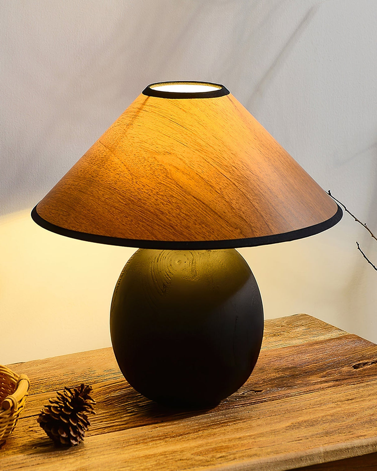Wooden Table Lamp Black Base with Walnut Shade - Product detail 10