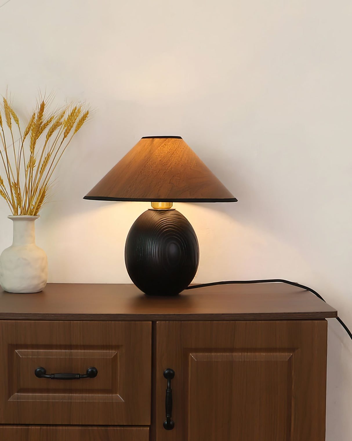 Wooden Table Lamp Black Base with Walnut Shade - Product detail 8