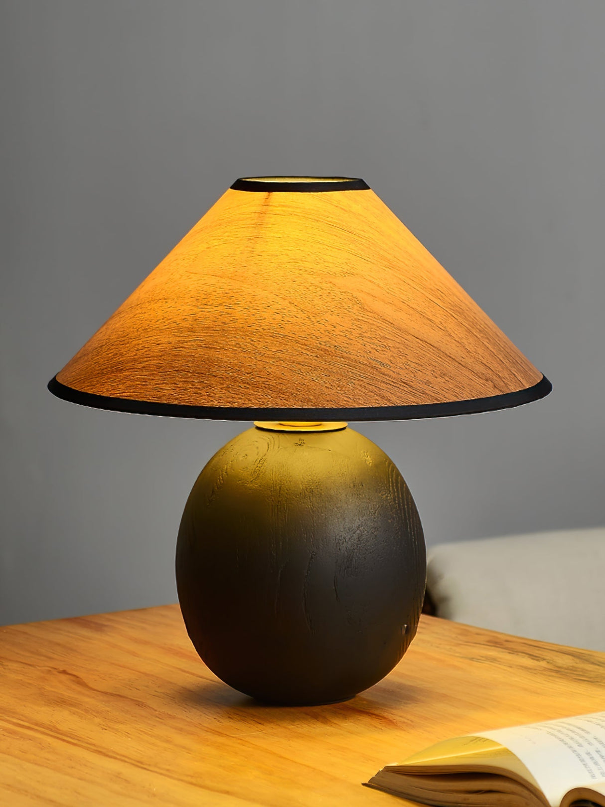 Wooden Table Lamp Black Base with Walnut Shade - Product detail 12