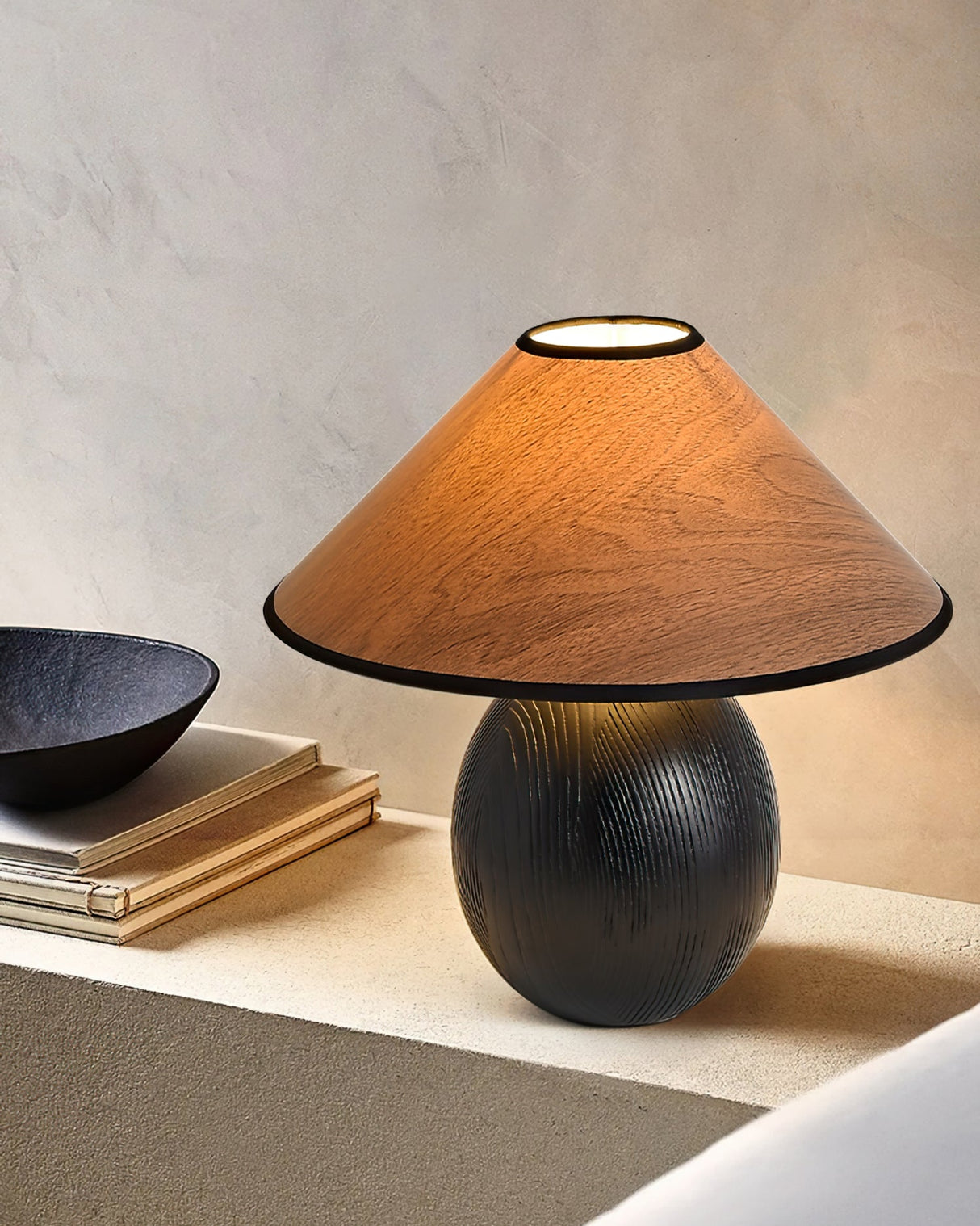 Wooden Table Lamp Black Base with Walnut Shade - Product detail 13