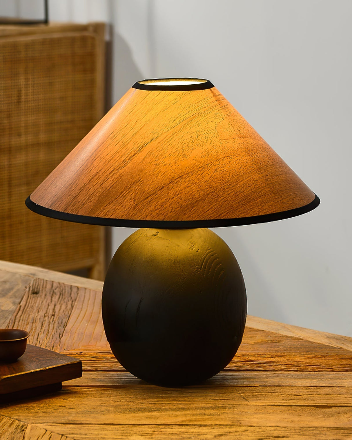 Wooden Table Lamp Black Base with Walnut Shade - Product detail 11