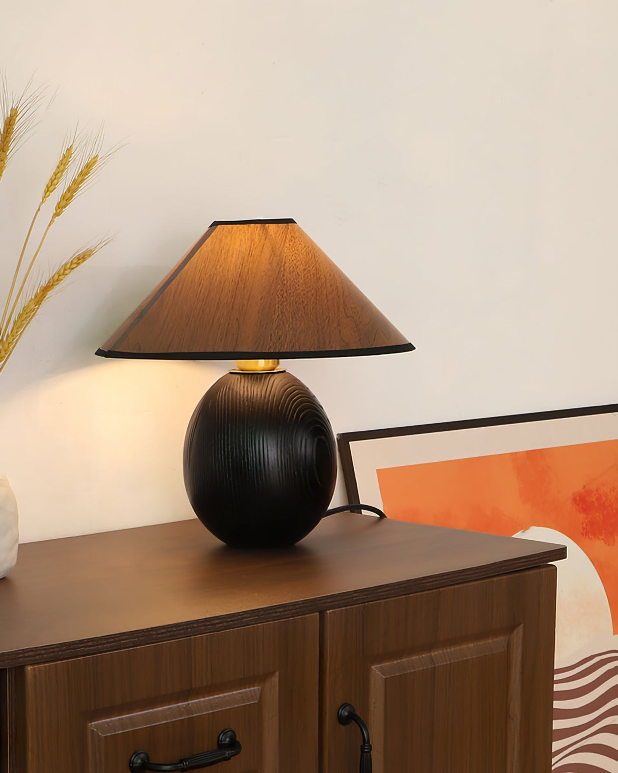 Wooden Table Lamp Black Base with Walnut Shade - Product detail 9