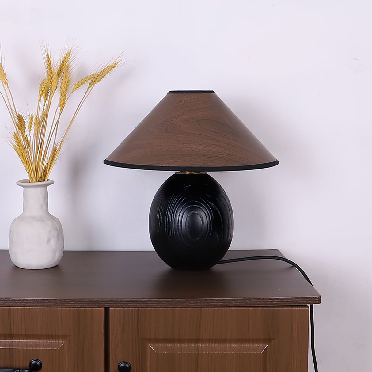 Wooden Table Lamp Black Base with Walnut Shade - Product detail 18