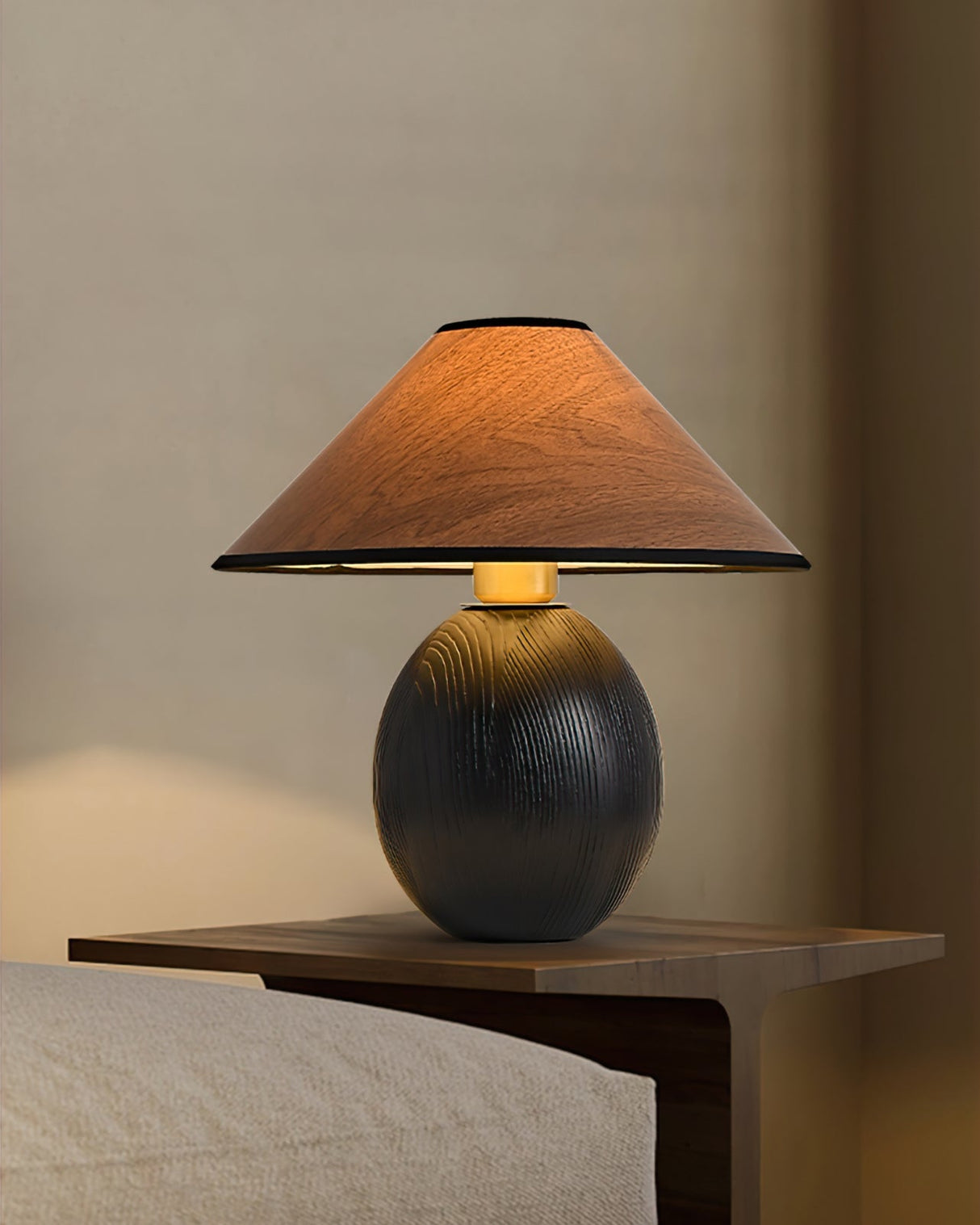 Wooden Table Lamp Black Base with Walnut Shade - Product detail 15