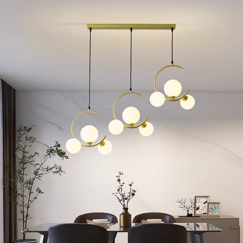 Modern LED Pendant Light Black Curved Arms With Glass Globes - Product example
