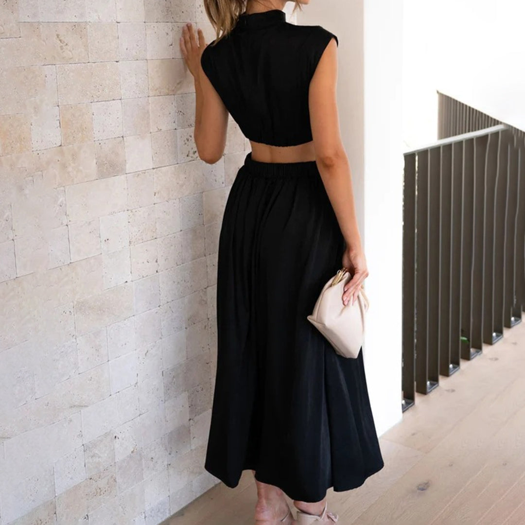 Modern Cutout Maxi Dress High Neck Pleated Design - Product example