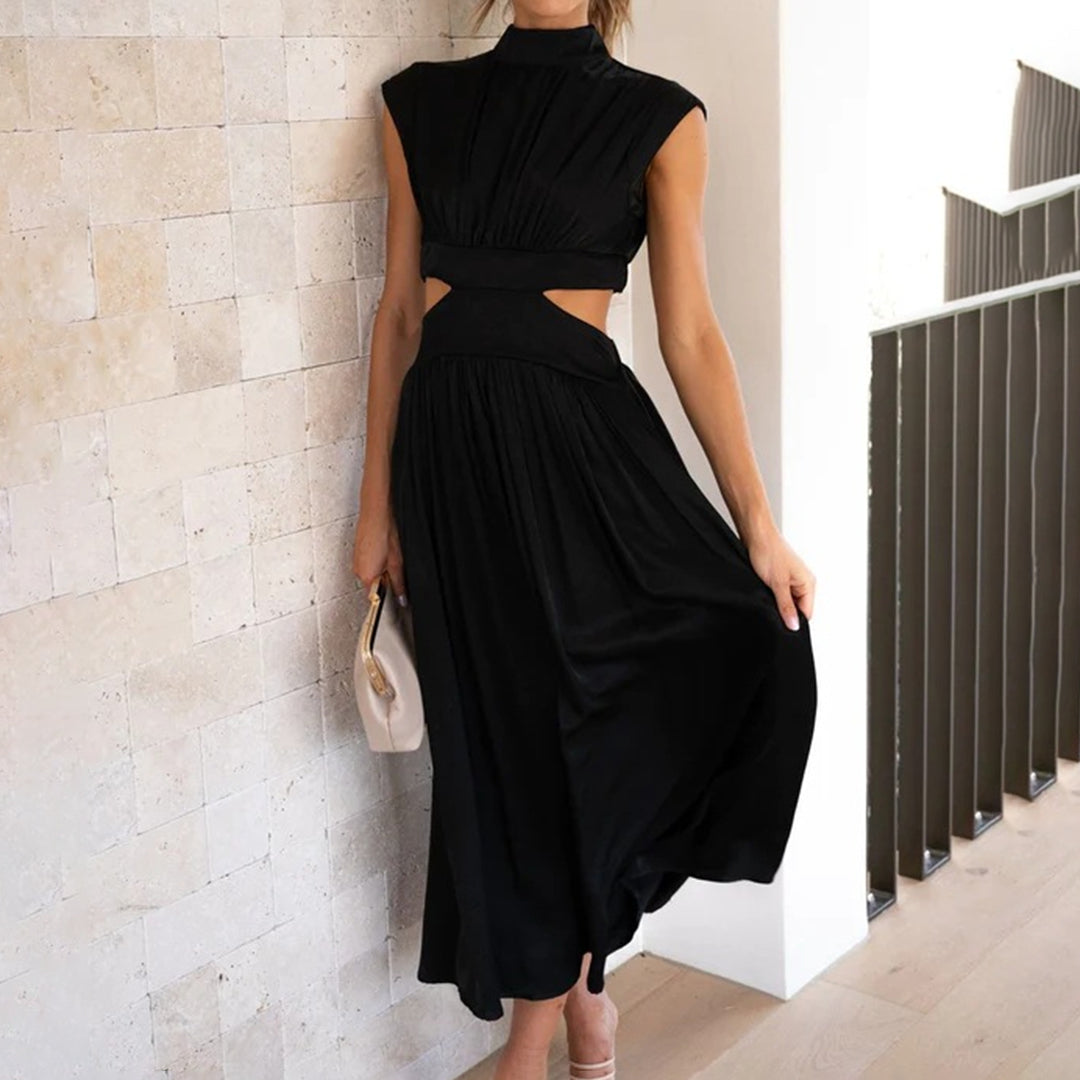Modern Cutout Maxi Dress High Neck Pleated Design - Product detail 4