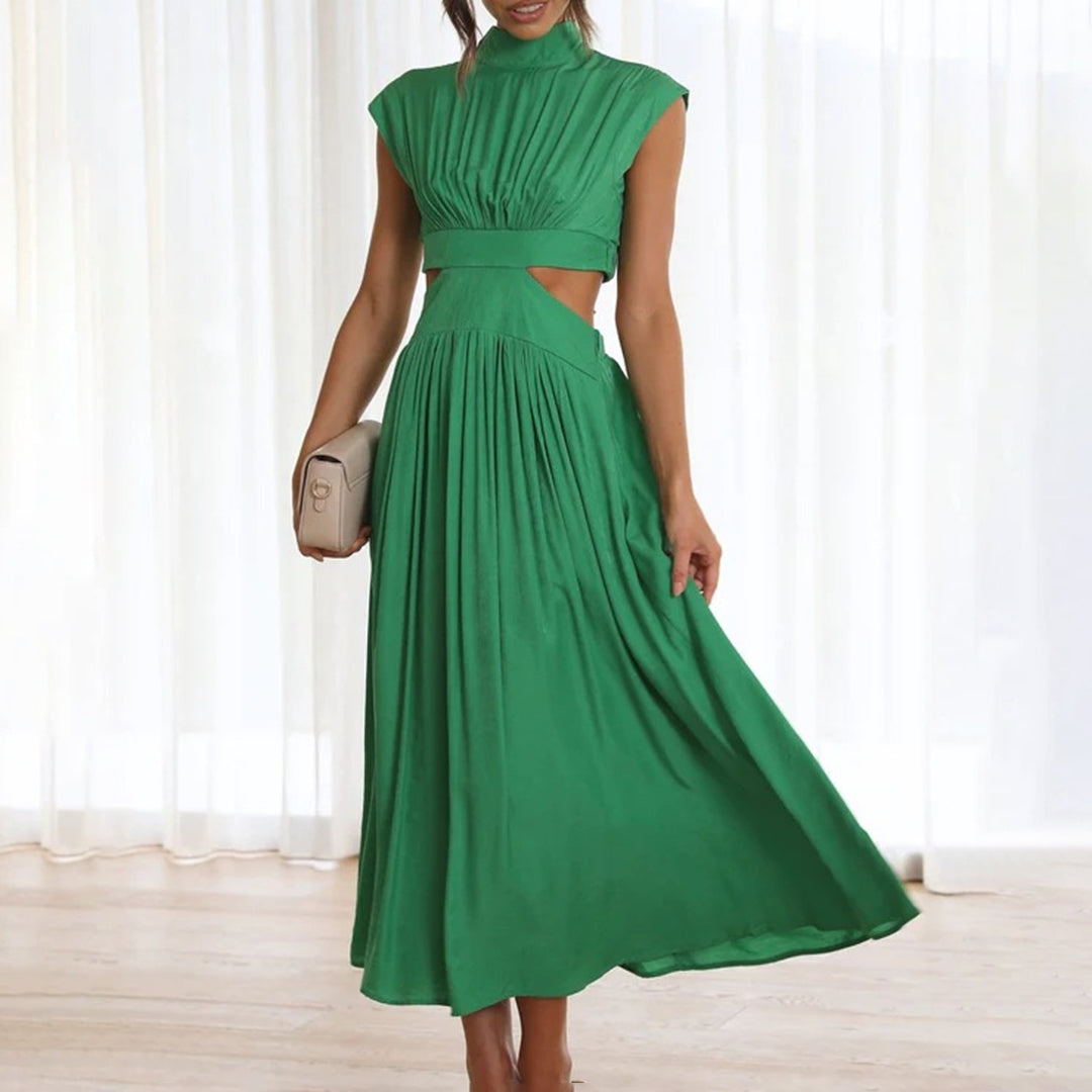 Modern Cutout Maxi Dress High Neck Pleated Design - Product detail 11