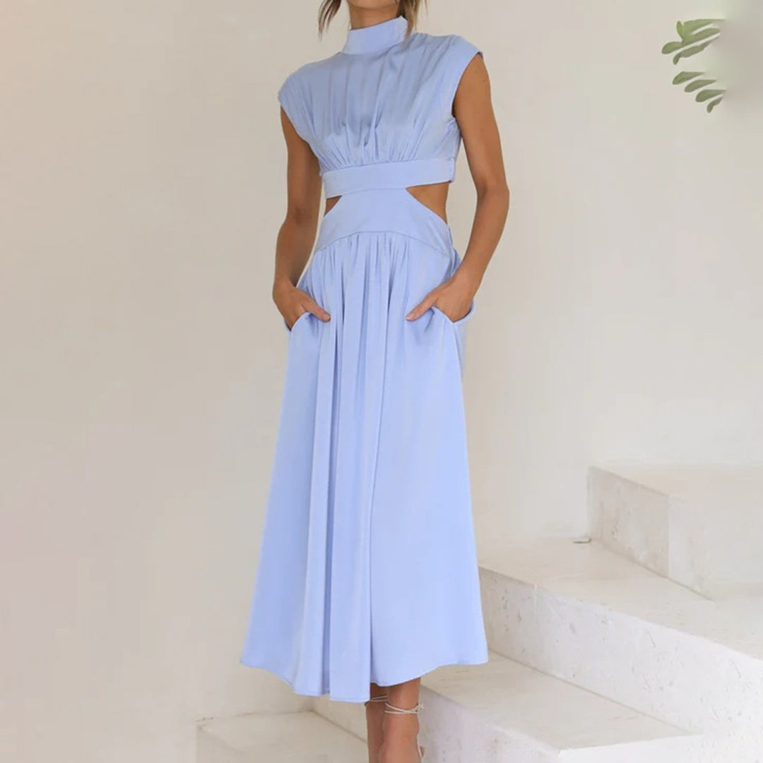 Modern Cutout Maxi Dress High Neck Pleated Design - Product detail 5