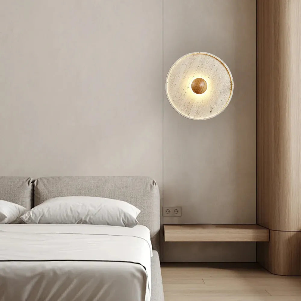Minimalist Stone Wall Light Natural Travertine LED Sconce - Detailed view