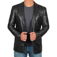 Premium Leather Blazer  Modern Cut Black Lambskin - Product detail 7