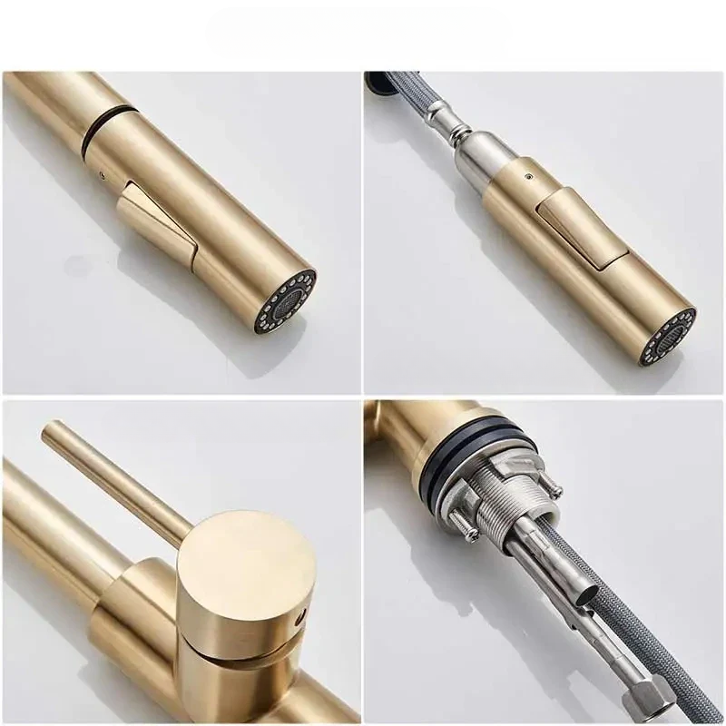 Modern Kitchen Faucet Brushed Gold Pull Down Sprayer - Product detail 4