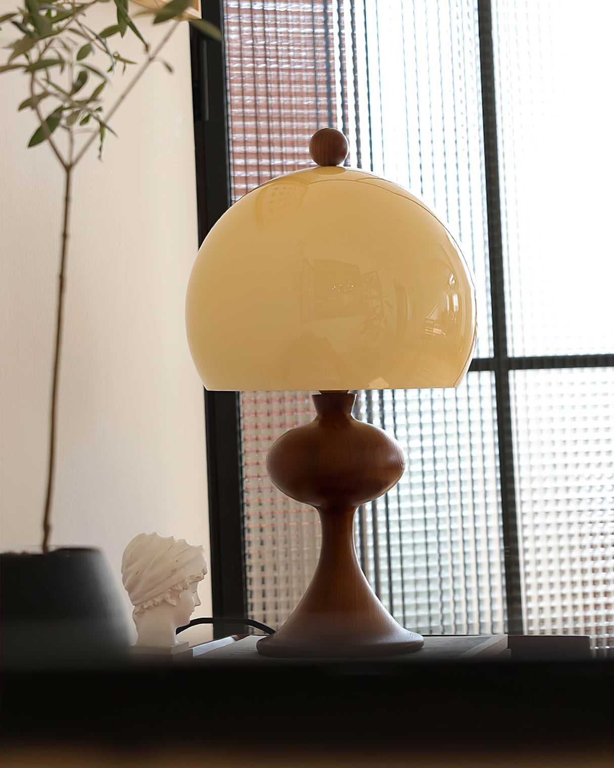 Mid Century Table Lamp Glass Dome Wood Base - Product detail 9