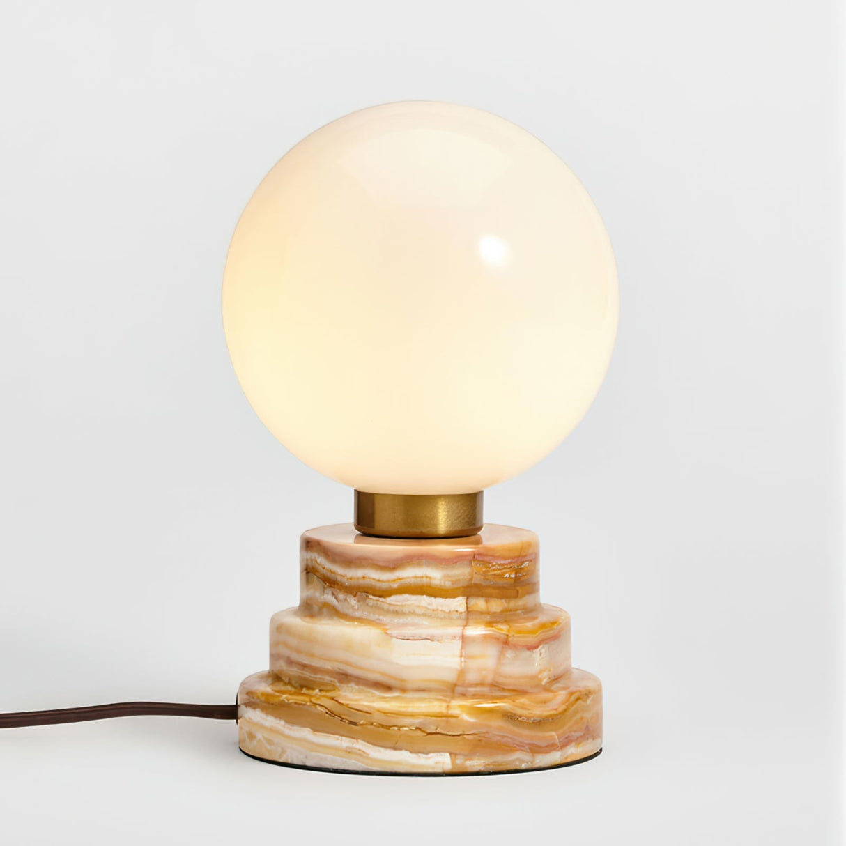 Modern Marble Table Lamp Globe Glass Shade With Tiered Base - Detailed view