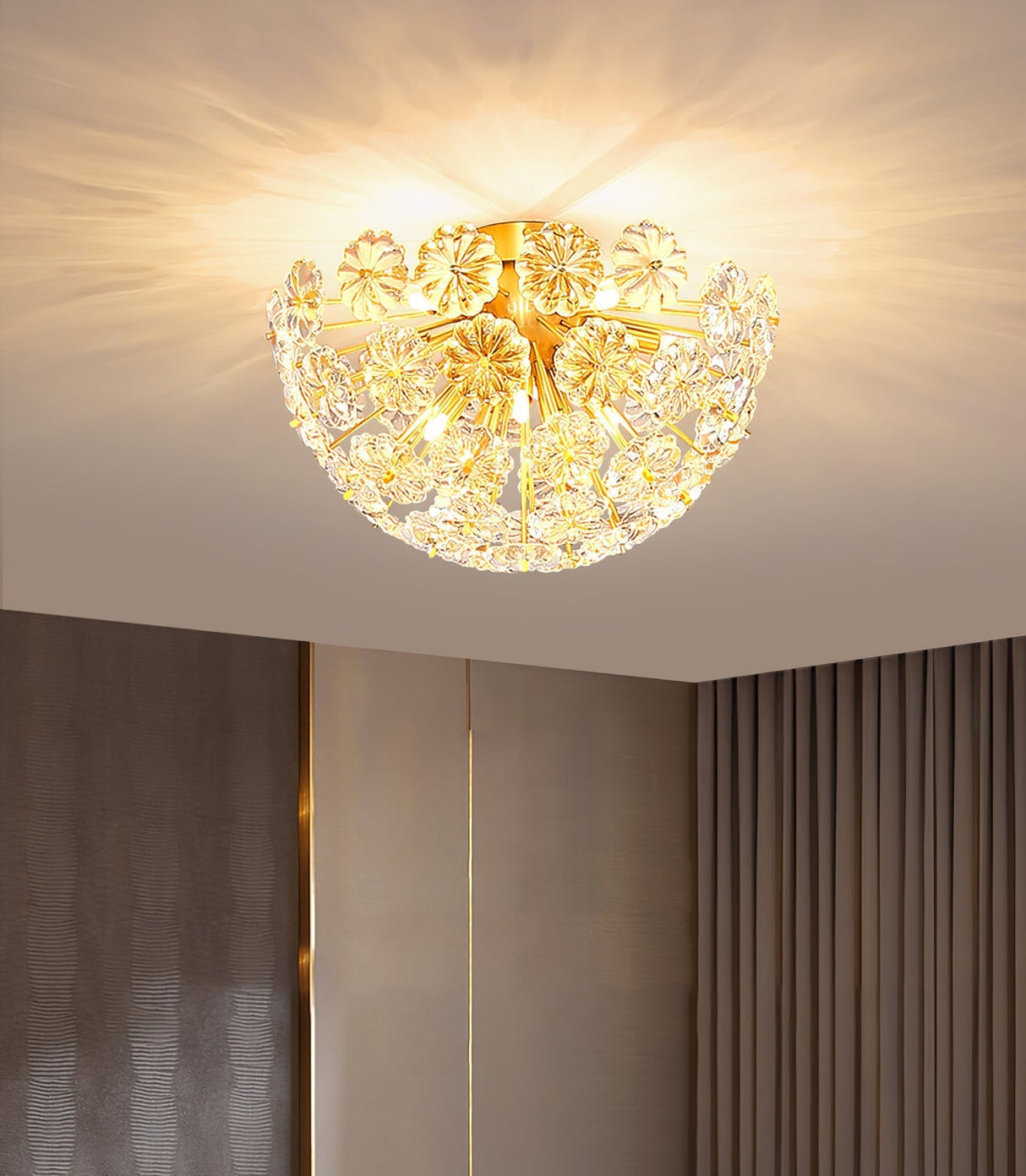 Crystal Flower Ceiling Light Gold Metal Floral Design - Product detail 10