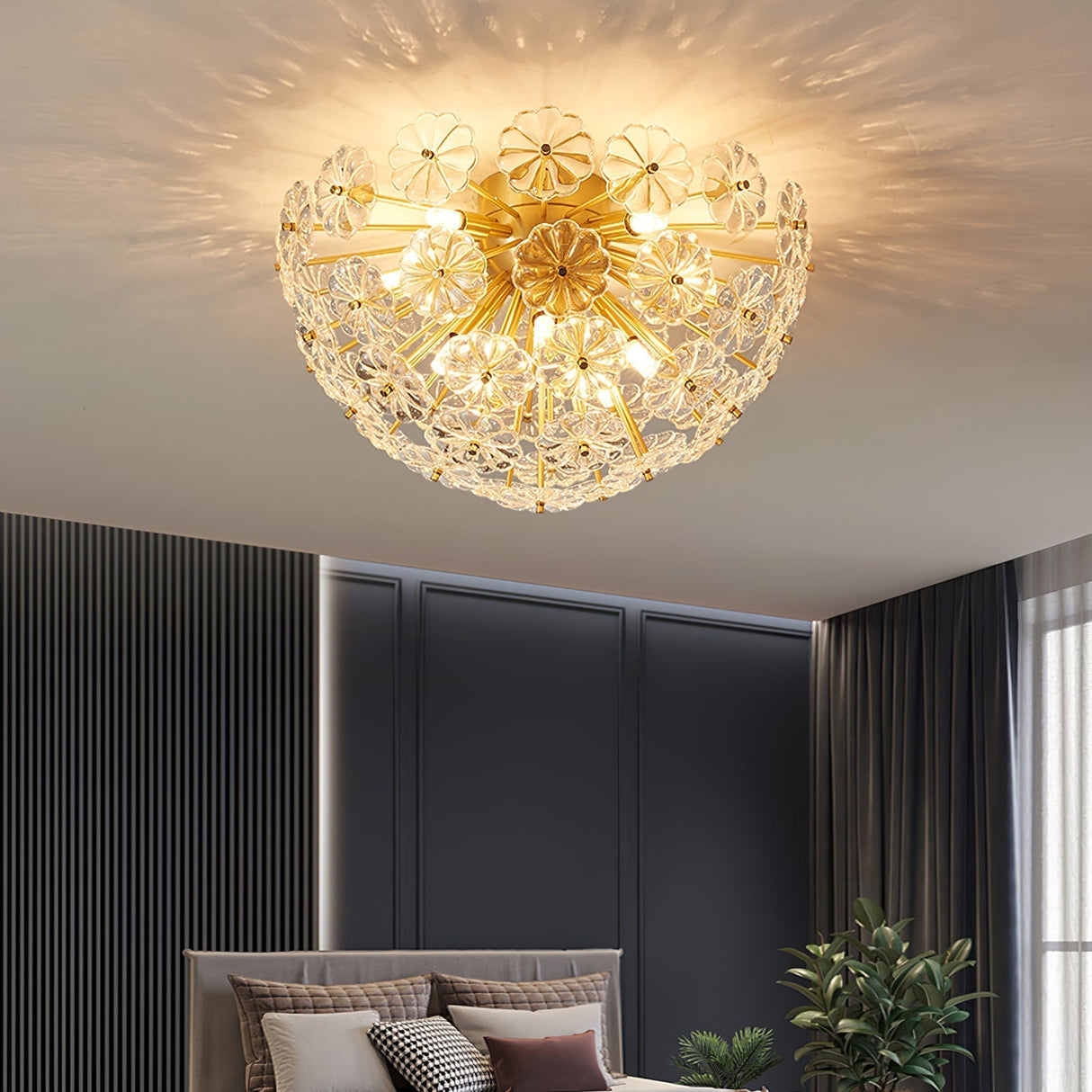 Crystal Flower Ceiling Light Gold Metal Floral Design - Product detail 16