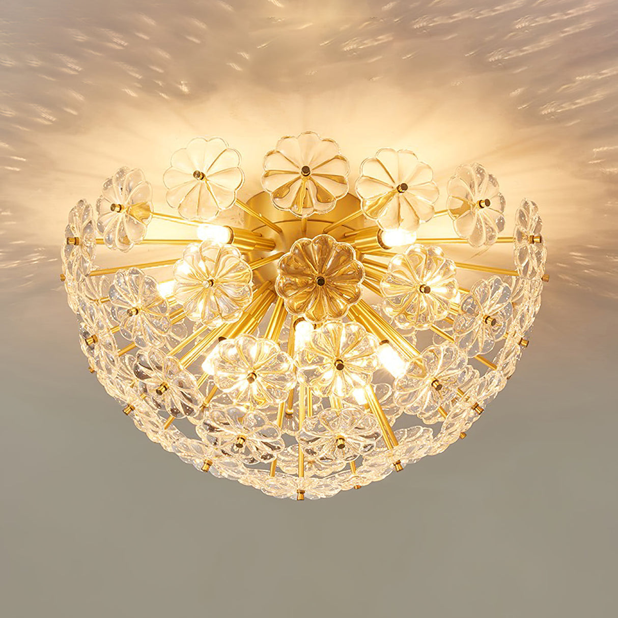 Crystal Flower Ceiling Light Gold Metal Floral Design - Product example