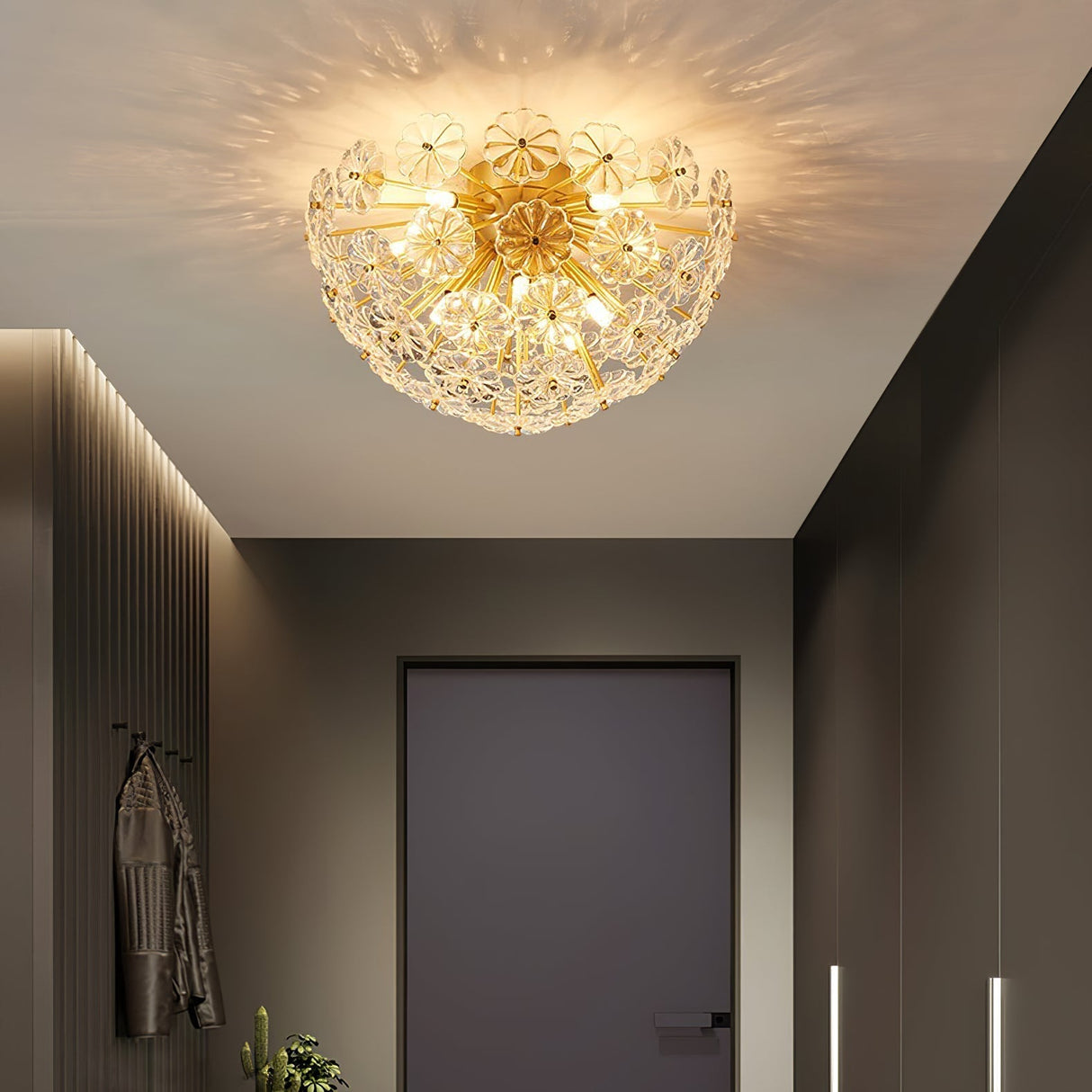 Crystal Flower Ceiling Light Gold Metal Floral Design - Product detail 17