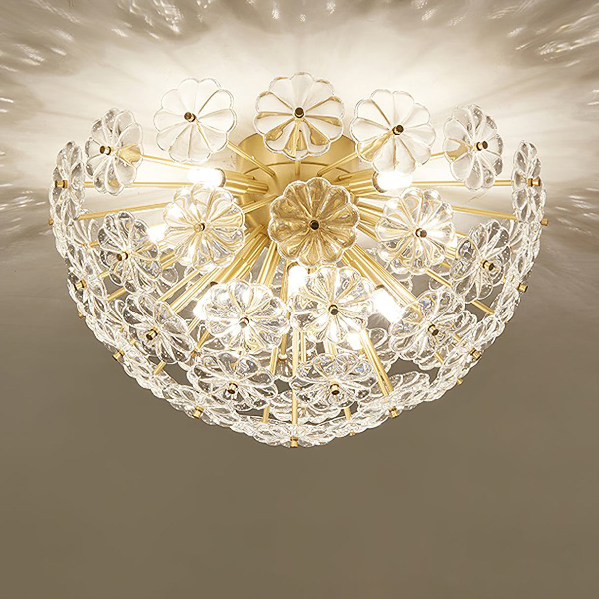 Crystal Flower Ceiling Light Gold Metal Floral Design - Product detail 18