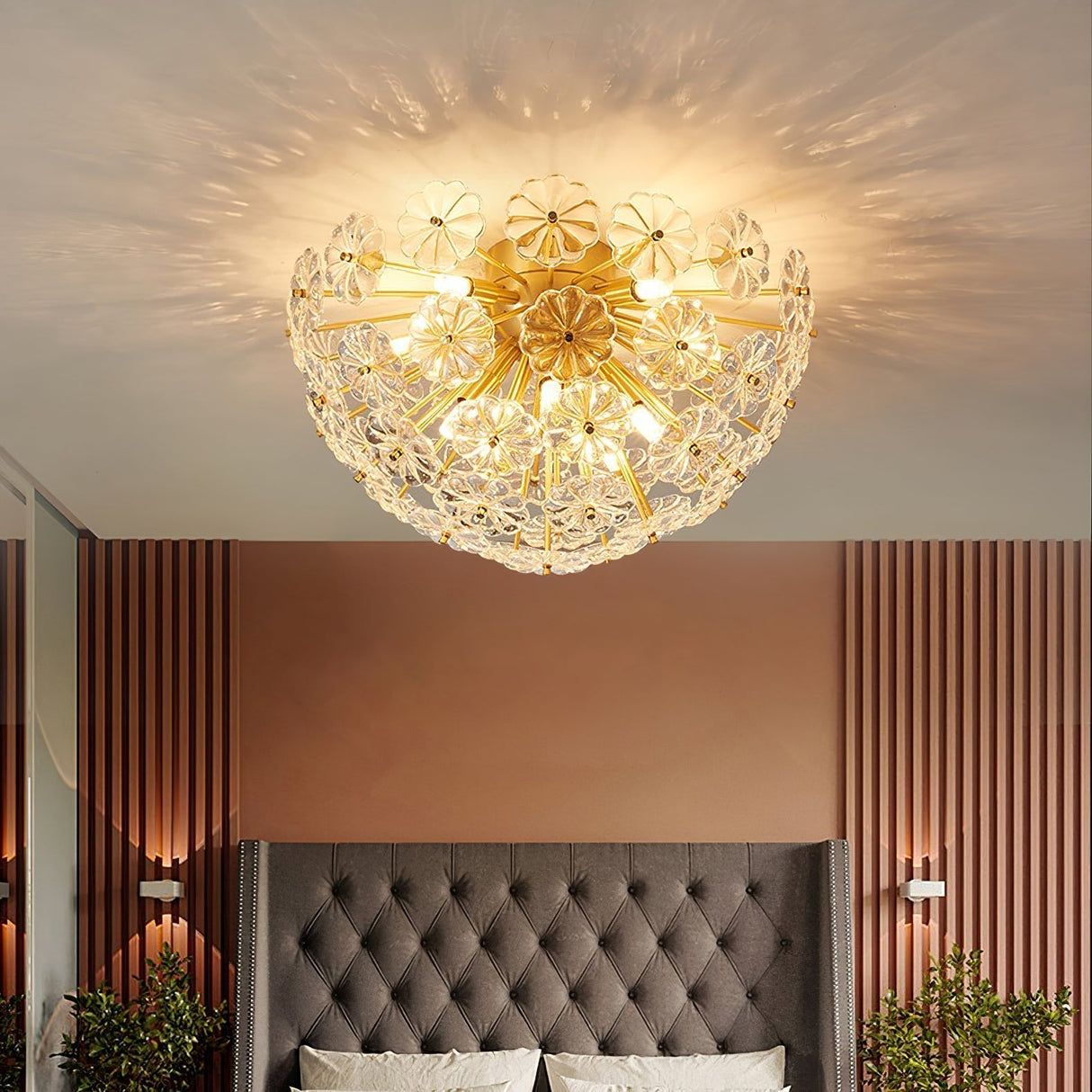 Crystal Flower Ceiling Light Gold Metal Floral Design - Product detail 13