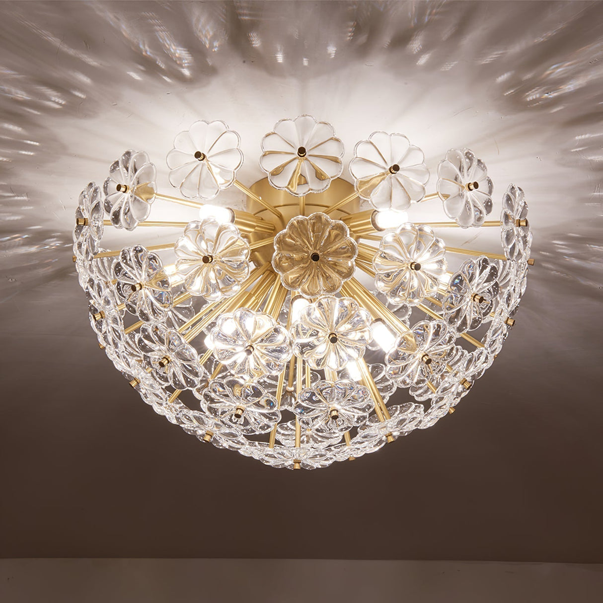 Crystal Flower Ceiling Light Gold Metal Floral Design - Product detail 5