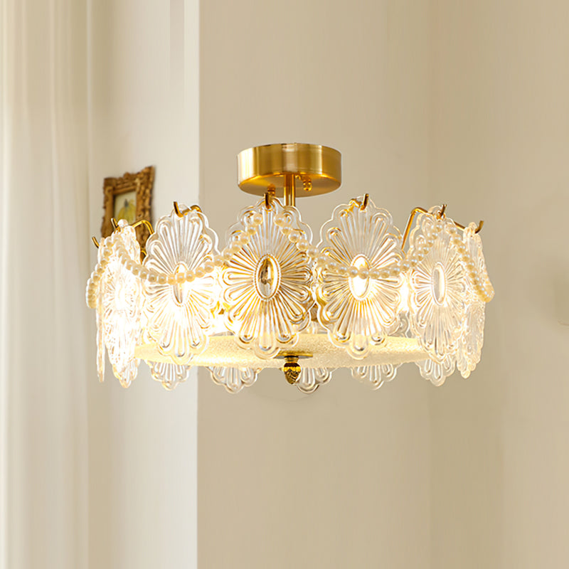 Floral Glass Ceiling Light Brass Frame with Petal Design - Product detail 9