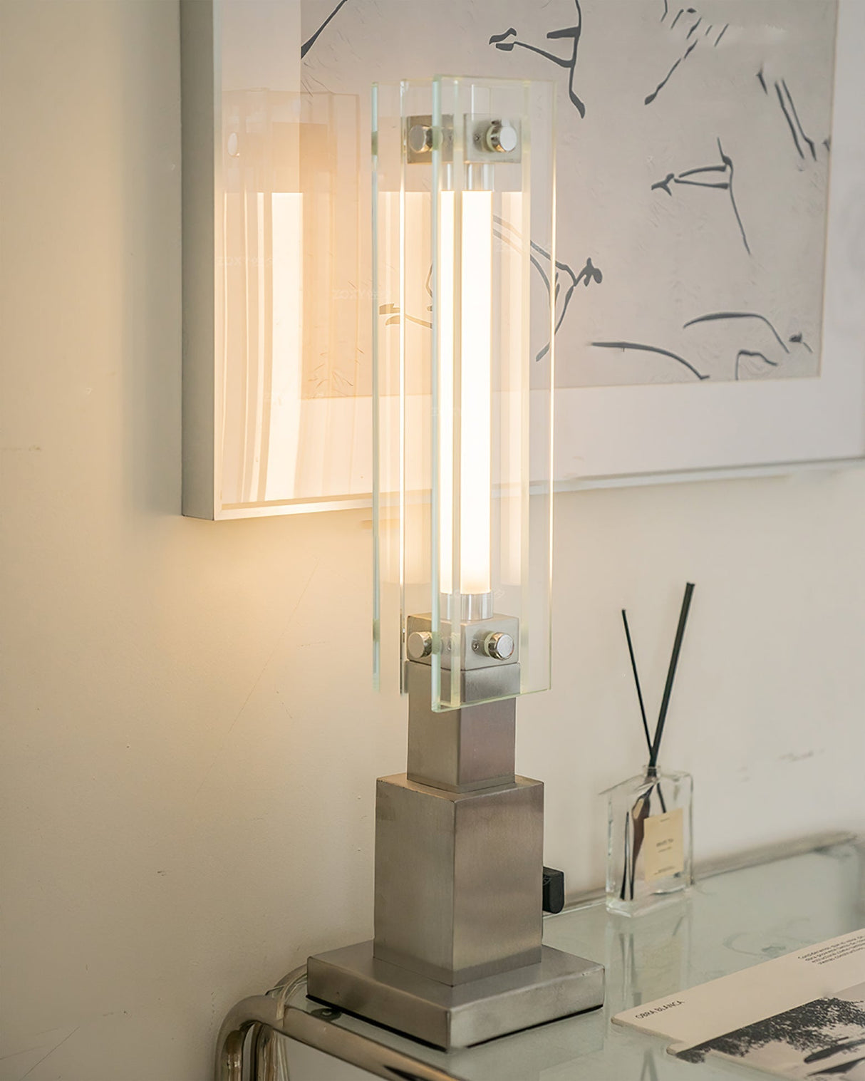Modern Table Lamp Glass and Steel Bauhaus Design - Product example