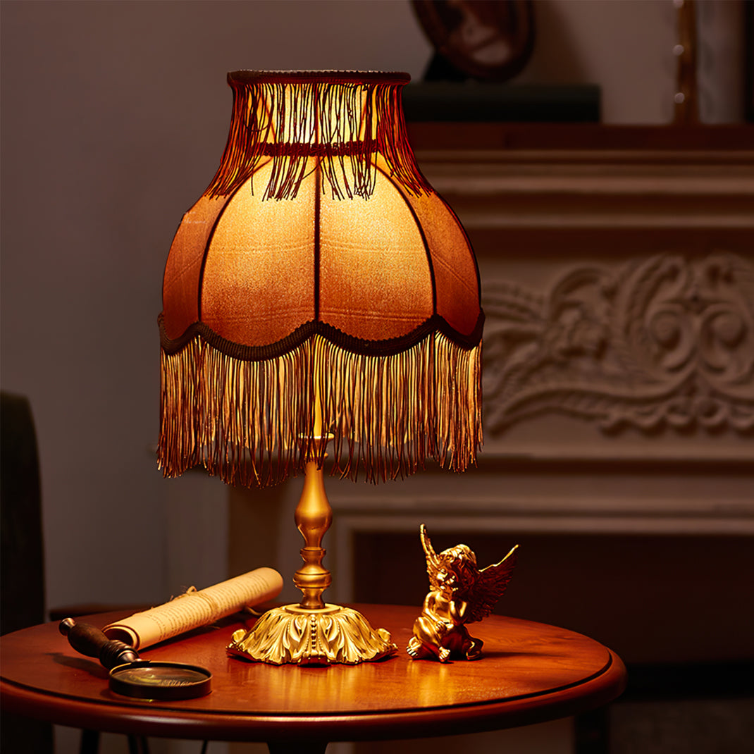 Vintage Table Lamp Brass Base with Fringed Velvet Shade - Product detail 24