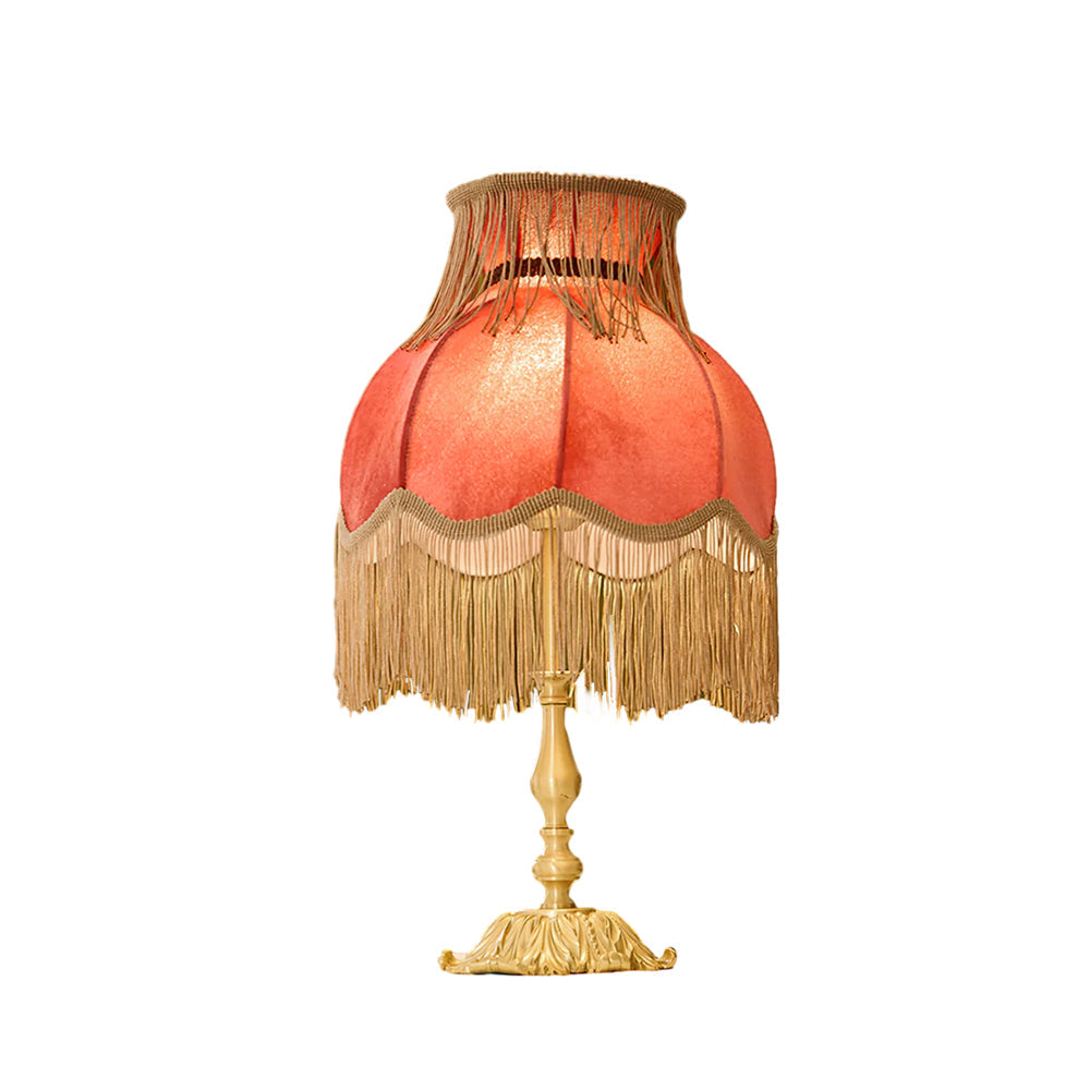 Vintage Table Lamp Brass Base with Fringed Velvet Shade - Product detail 35