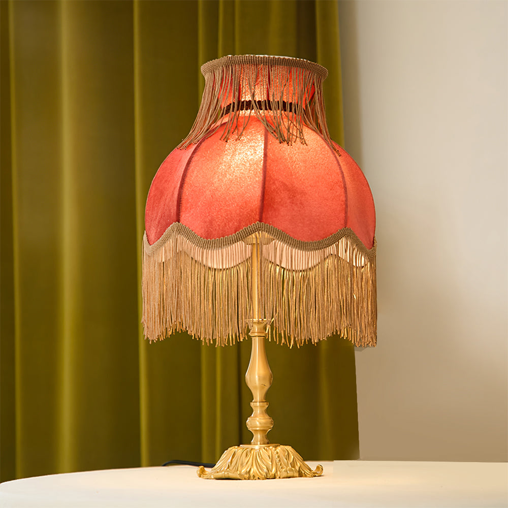 Vintage Table Lamp Brass Base with Fringed Velvet Shade - Product detail 22
