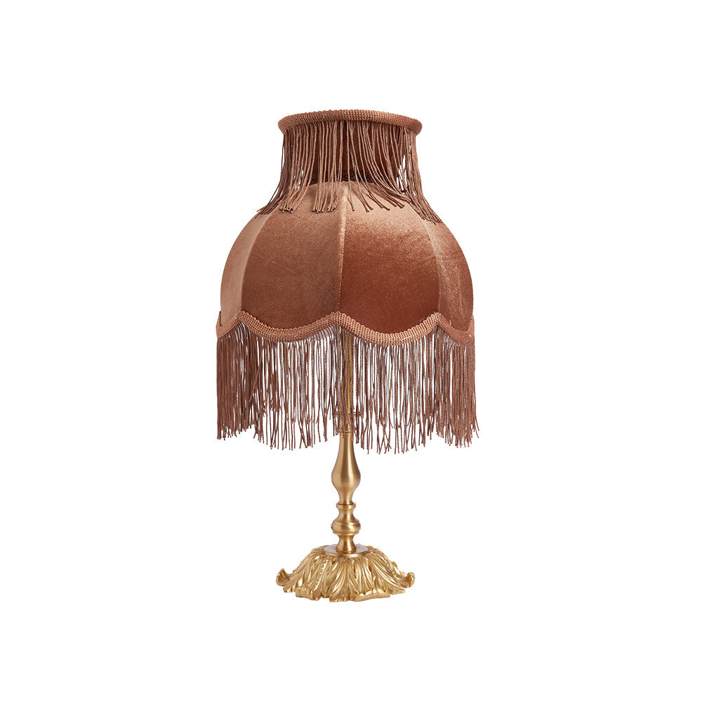Vintage Table Lamp Brass Base with Fringed Velvet Shade - Product detail 34