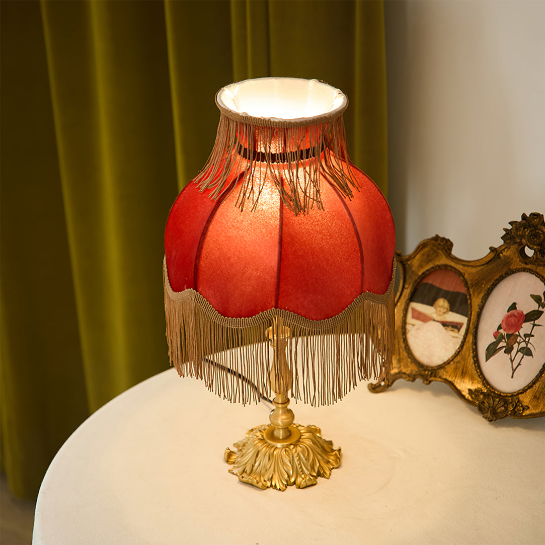Vintage Table Lamp Brass Base with Fringed Velvet Shade - Product detail 21