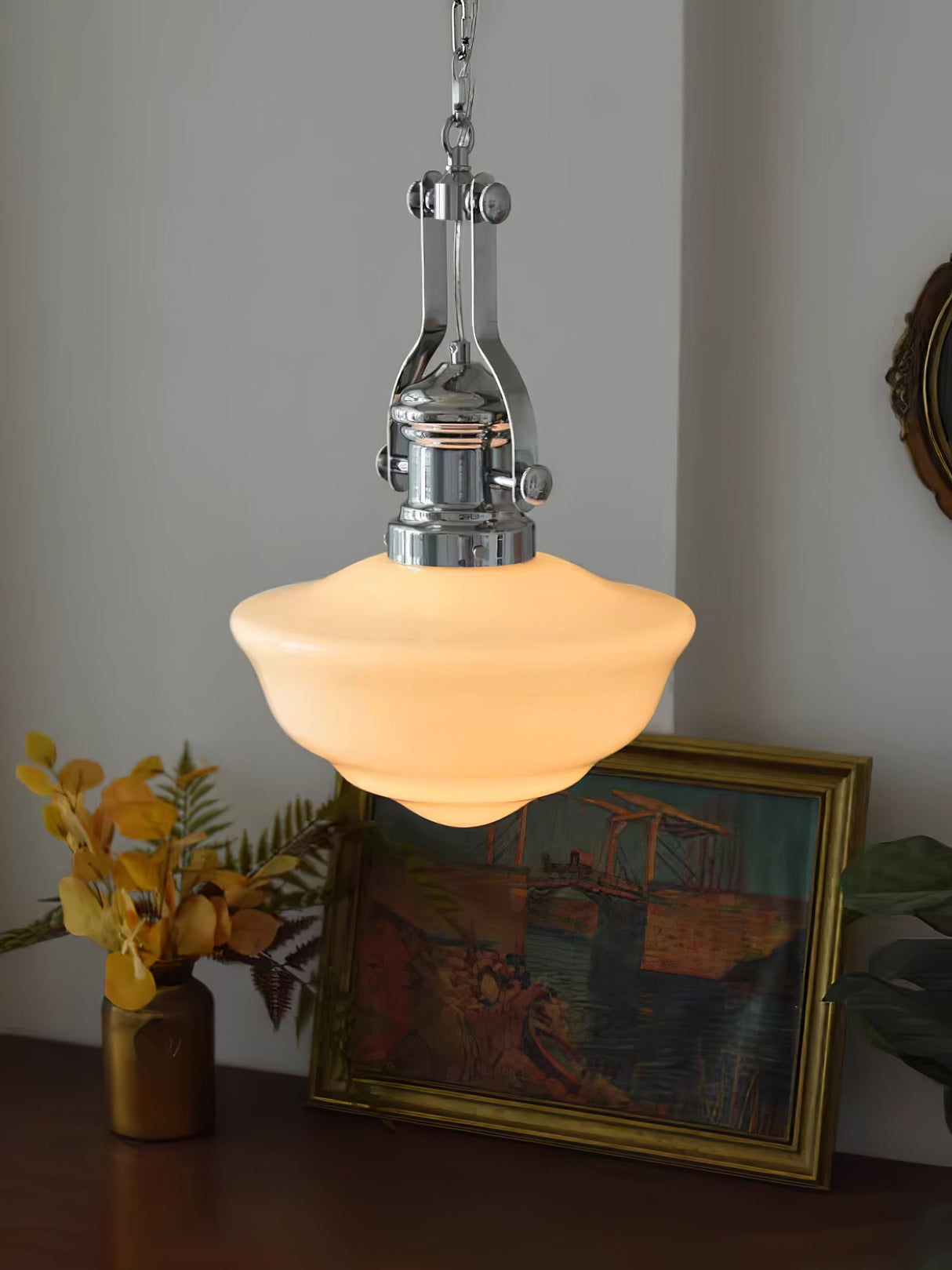 Vintage Schoolhouse Pendant Light Opal Glass Shade - Product detail 19
