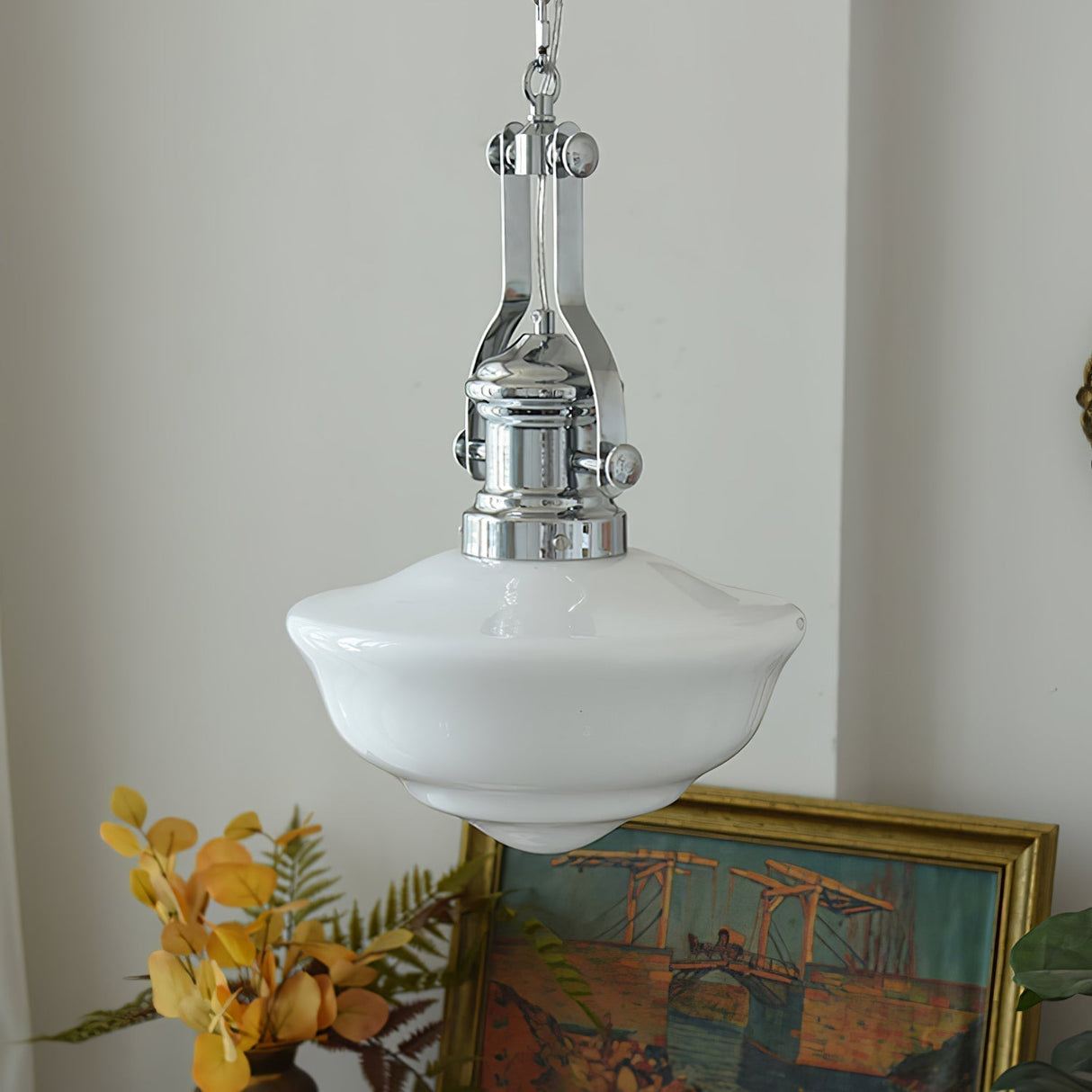 Vintage Schoolhouse Pendant Light Opal Glass Shade - Product detail 20