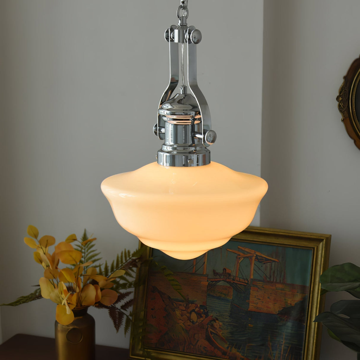 Vintage Schoolhouse Pendant Light Opal Glass Shade - Product detail 5