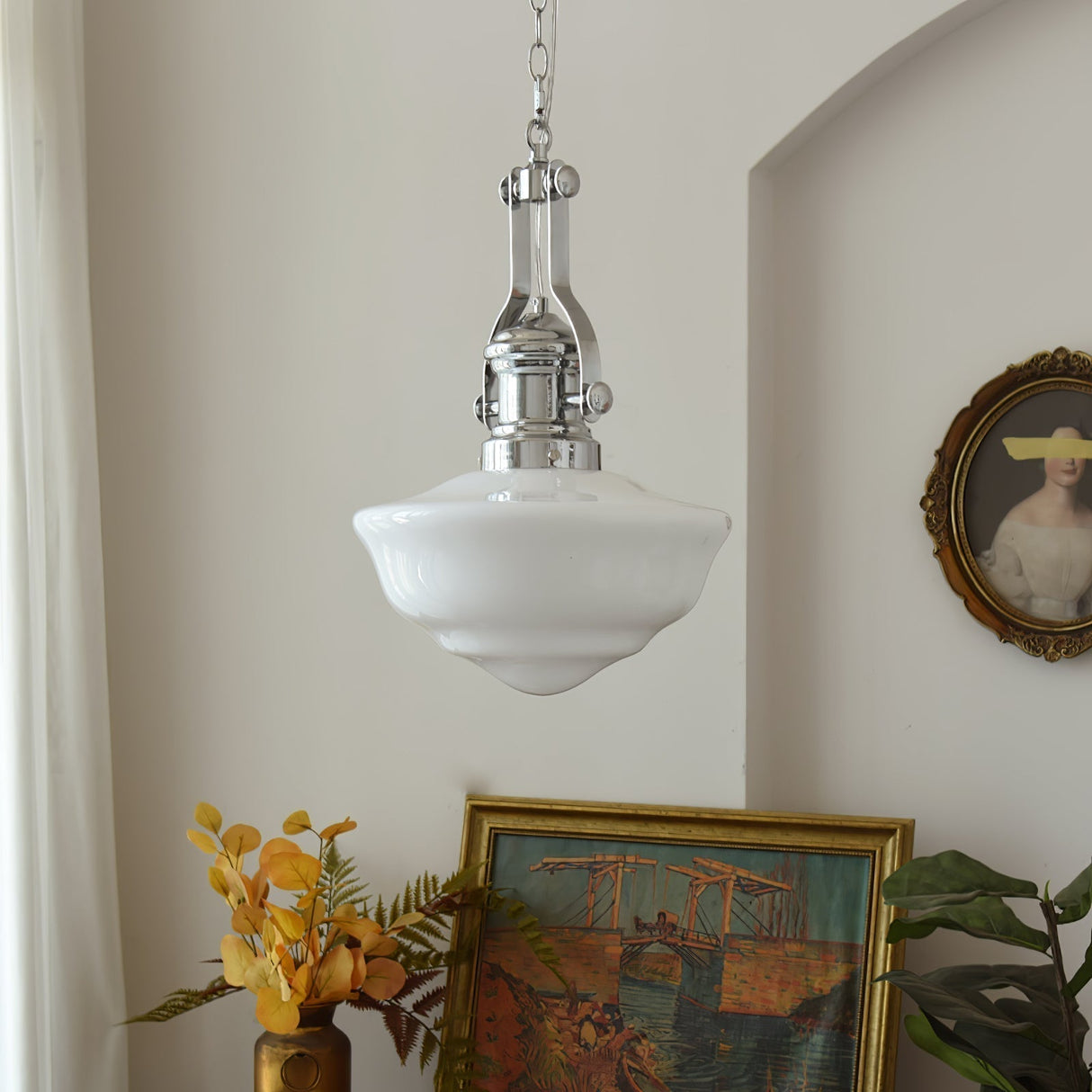 Vintage Schoolhouse Pendant Light Opal Glass Shade - Product detail 11