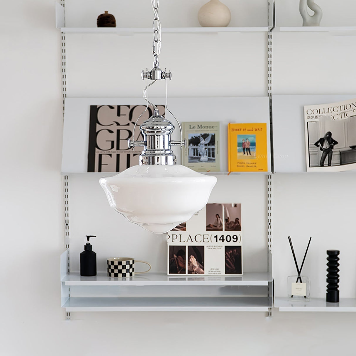 Vintage Schoolhouse Pendant Light Opal Glass Shade - Product detail 22