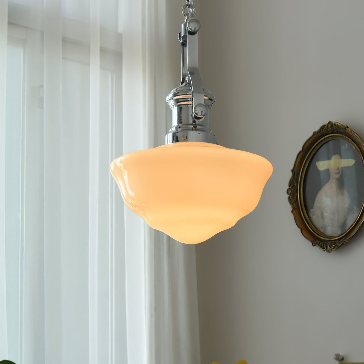Vintage Schoolhouse Pendant Light Opal Glass Shade - Product detail 9