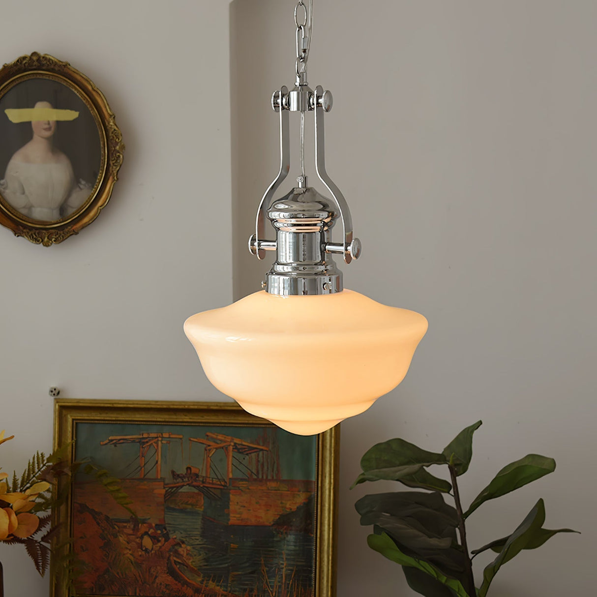 Vintage Schoolhouse Pendant Light Opal Glass Shade - Product detail 7