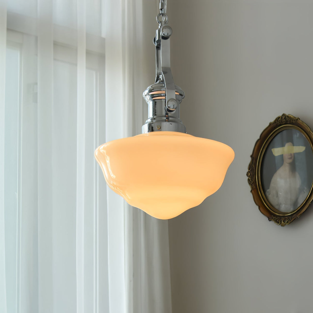 Vintage Schoolhouse Pendant Light Opal Glass Shade - Product detail 13