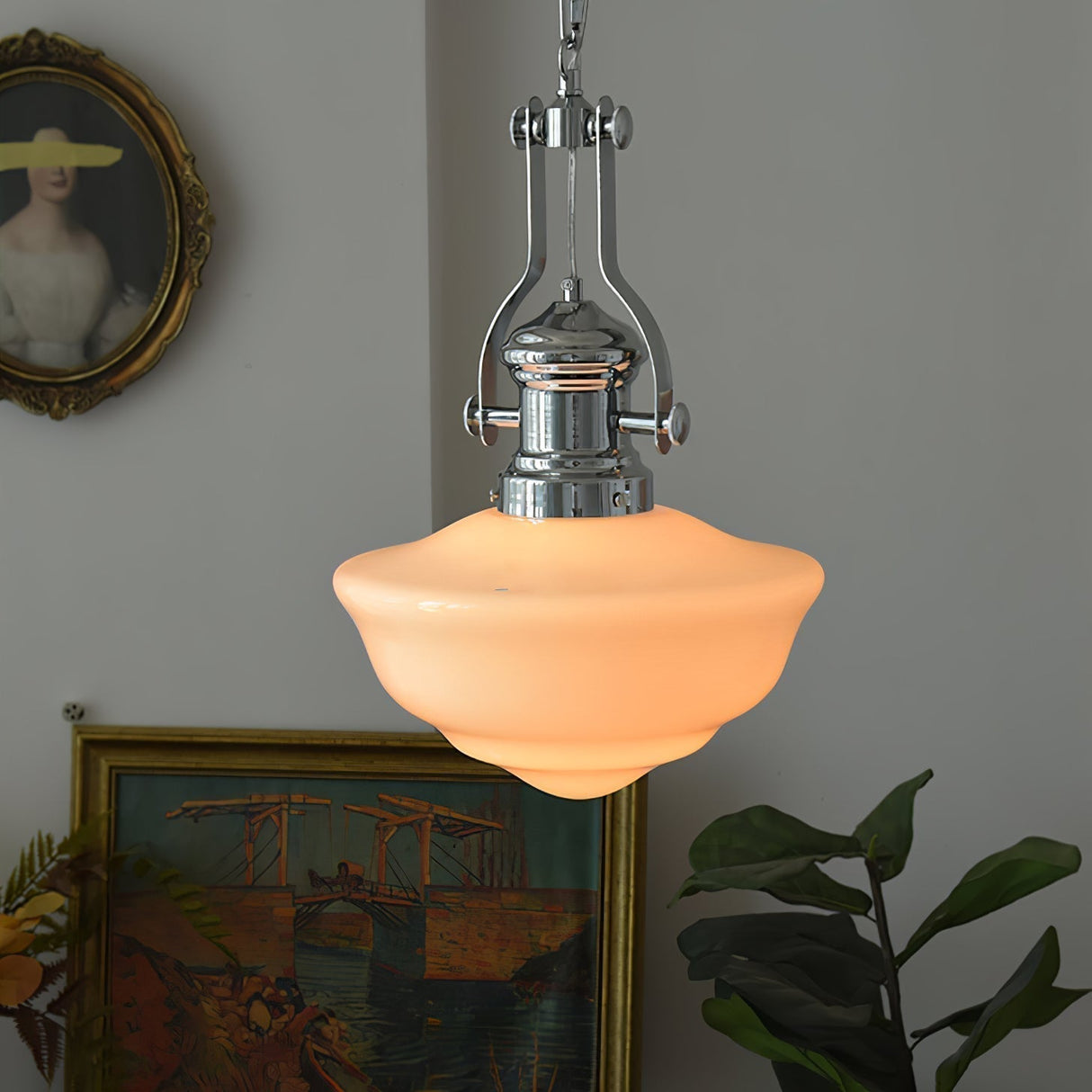 Vintage Schoolhouse Pendant Light Opal Glass Shade - Product detail 4