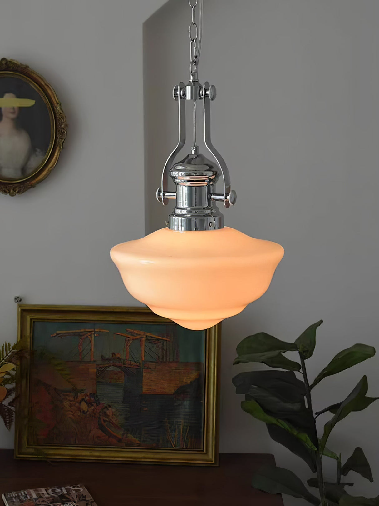 Vintage Schoolhouse Pendant Light Opal Glass Shade - Product detail 14