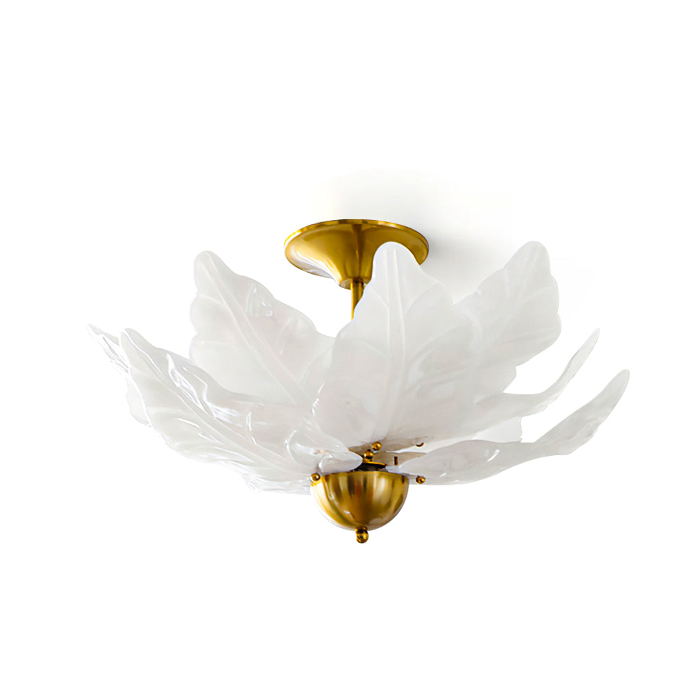 Glass Leaf Ceiling Light White Petal Design With Brass Accents - Product detail 11