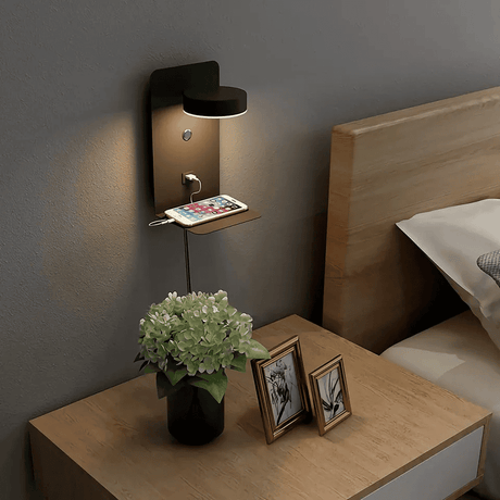 Modern Wall Sconce  LED Bedside Lamp With USB Charging Shelf - Product showcase