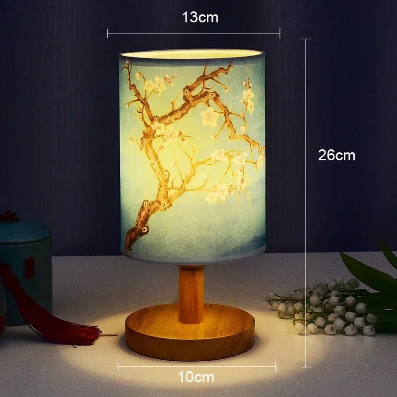 Japanese Cherry Blossom Table Lamp  Natural Wood Base with Fabric Shade - Product detail 5