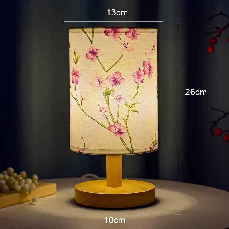 Japanese Cherry Blossom Table Lamp  Natural Wood Base with Fabric Shade - Product detail 9